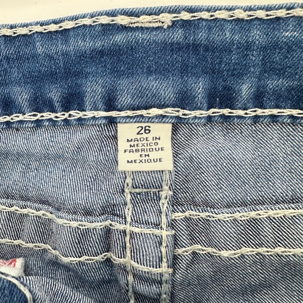 True Religion Womens Mid Cut Off‎ Denim Shorts Size 26 Frayed Hem Y2K - Picture 6 of 11